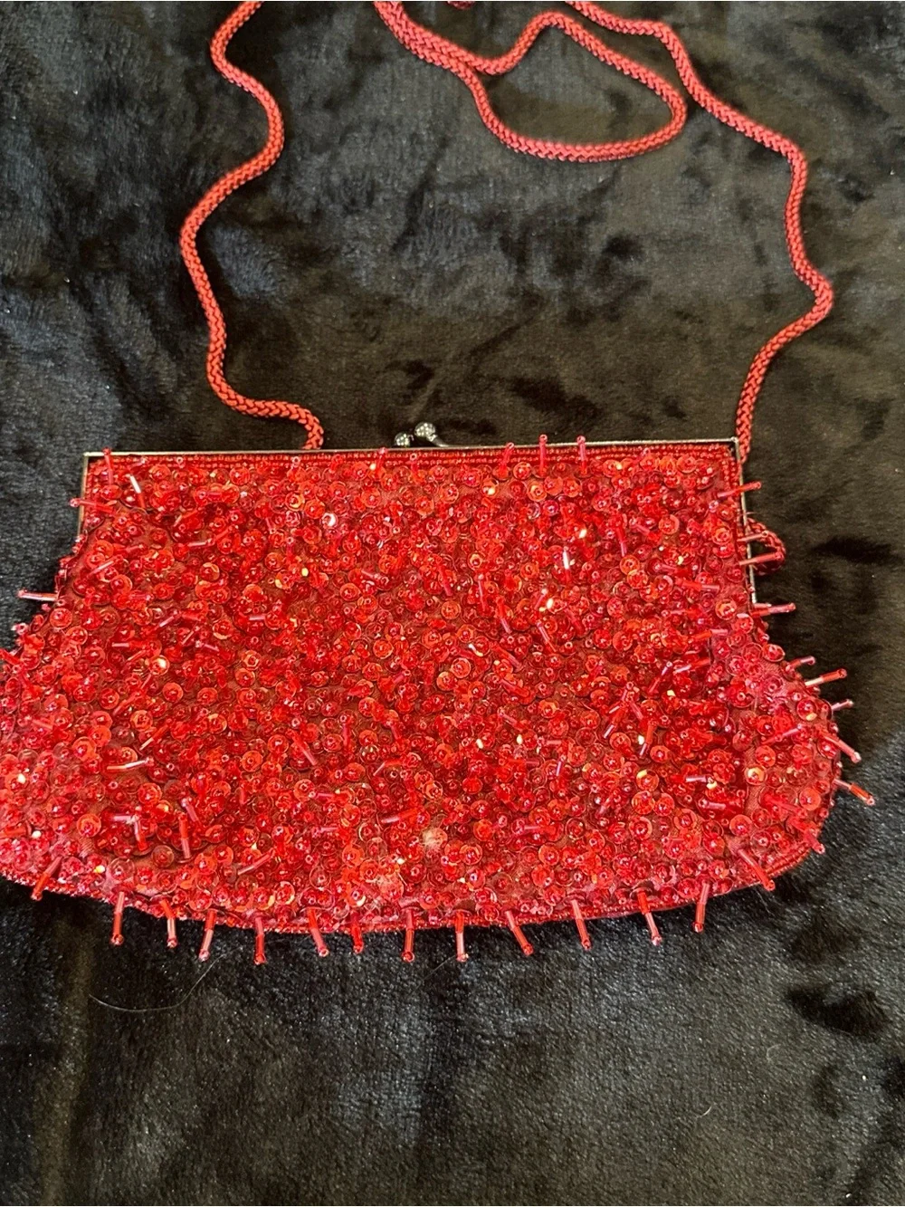 Red Beaded Evening Bag - Designer Style